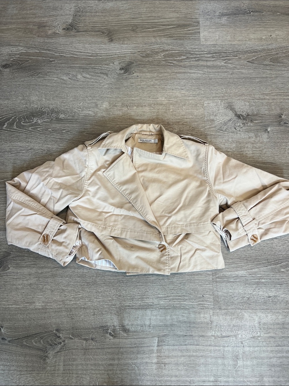 Mon Renn Australia Beige Cropped Trench Jacket - Women 8